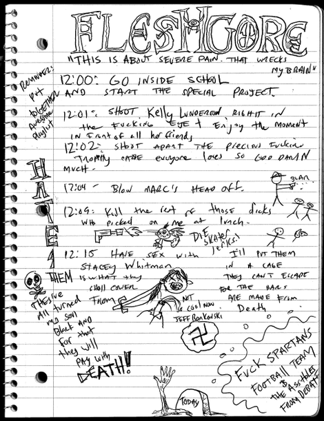 A page from the student's journal, which had investigators shaking their heads in amusement.